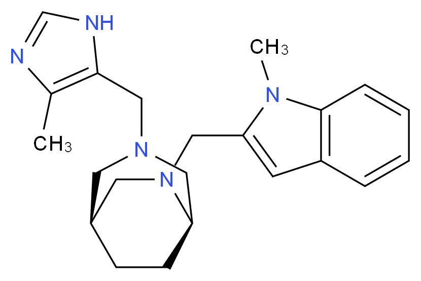 (1S*,5R*)-3-[(4-methyl-1H-imidazol-5-yl)methyl]-6-[(1-methyl-1H-indol-2-yl)methyl]-3,6-diazabicyclo[3.2.2]nonane_Molecular_structure_CAS_)
