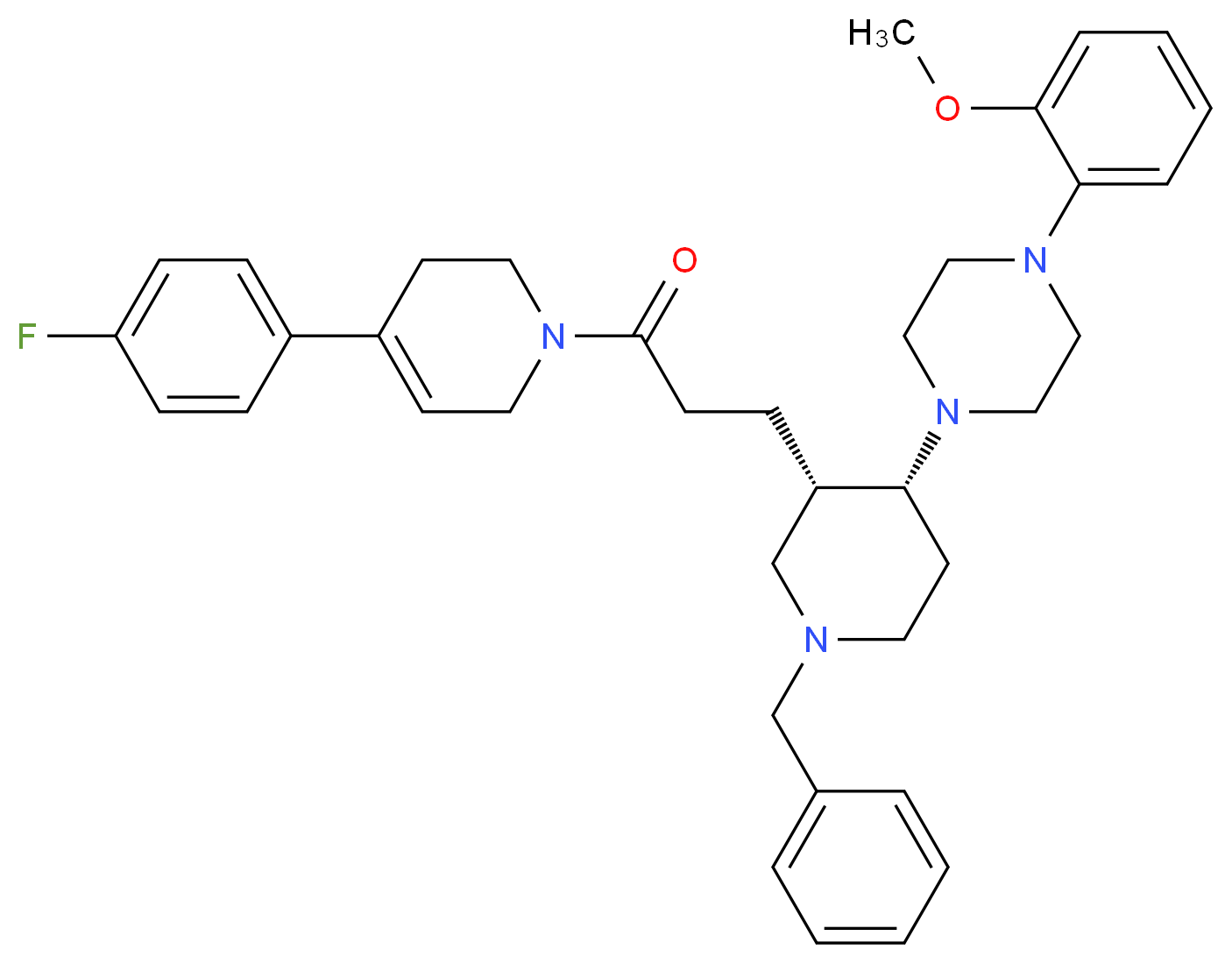 1-((3S*,4R*)-1-benzyl-3-{3-[4-(4-fluorophenyl)-3,6-dihydro-1(2H)-pyridinyl]-3-oxopropyl}-4-piperidinyl)-4-(2-methoxyphenyl)piperazine_Molecular_structure_CAS_)