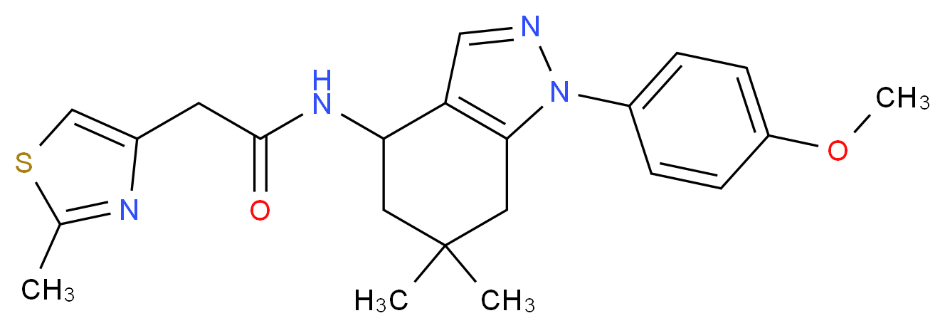 N-[1-(4-methoxyphenyl)-6,6-dimethyl-4,5,6,7-tetrahydro-1H-indazol-4-yl]-2-(2-methyl-1,3-thiazol-4-yl)acetamide_Molecular_structure_CAS_)