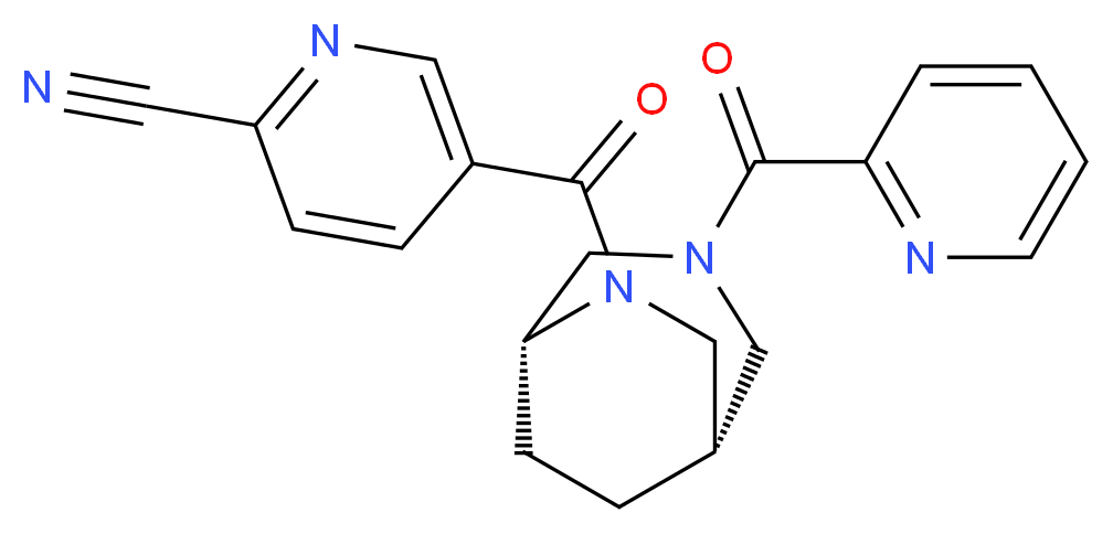 5-{[(1S*,5R*)-3-(pyridin-2-ylcarbonyl)-3,6-diazabicyclo[3.2.2]non-6-yl]carbonyl}pyridine-2-carbonitrile_Molecular_structure_CAS_)