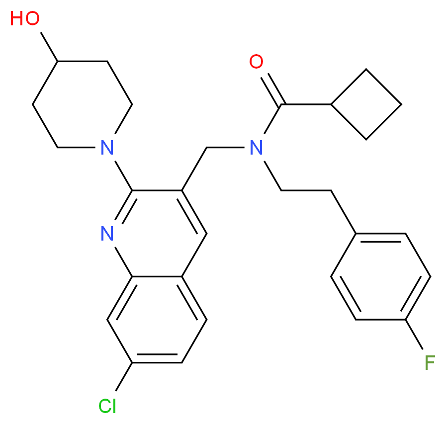 N-{[7-chloro-2-(4-hydroxy-1-piperidinyl)-3-quinolinyl]methyl}-N-[2-(4-fluorophenyl)ethyl]cyclobutanecarboxamide_Molecular_structure_CAS_)