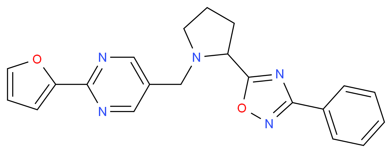 2-(2-furyl)-5-{[2-(3-phenyl-1,2,4-oxadiazol-5-yl)-1-pyrrolidinyl]methyl}pyrimidine_Molecular_structure_CAS_)