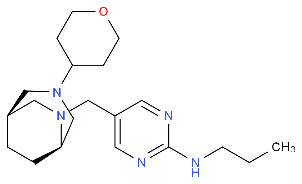 N-propyl-5-{[(1S*,5R*)-3-(tetrahydro-2H-pyran-4-yl)-3,6-diazabicyclo[3.2.2]non-6-yl]methyl}-2-pyrimidinamine_Molecular_structure_CAS_)