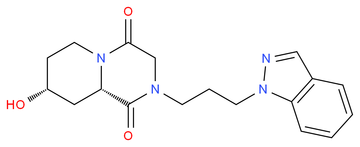 (8R*,9aS*)-8-hydroxy-2-[3-(1H-indazol-1-yl)propyl]tetrahydro-2H-pyrido[1,2-a]pyrazine-1,4(3H,6H)-dione_Molecular_structure_CAS_)