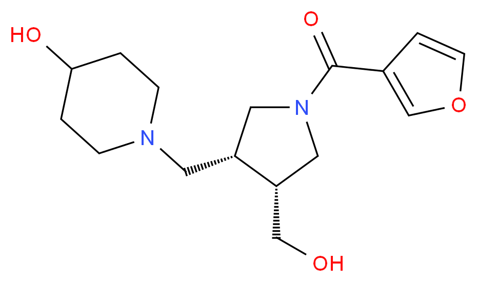 1-{[(3R*,4R*)-1-(3-furoyl)-4-(hydroxymethyl)pyrrolidin-3-yl]methyl}piperidin-4-ol_Molecular_structure_CAS_)