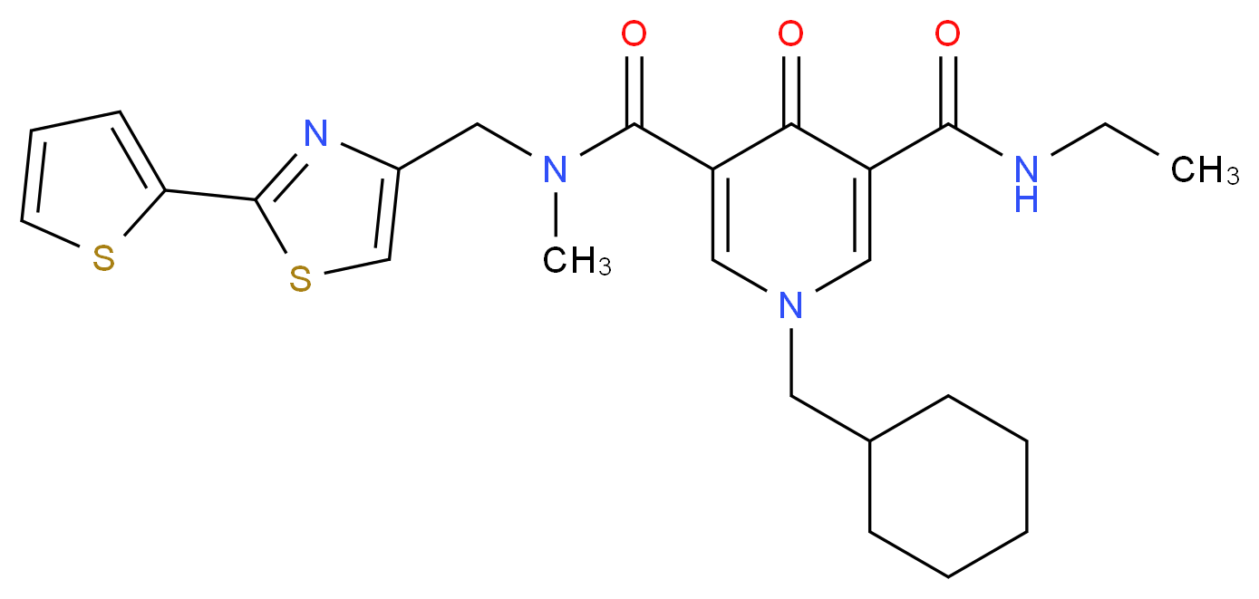 1-(cyclohexylmethyl)-N'-ethyl-N-methyl-4-oxo-N-{[2-(2-thienyl)-1,3-thiazol-4-yl]methyl}-1,4-dihydro-3,5-pyridinedicarboxamide_Molecular_structure_CAS_)