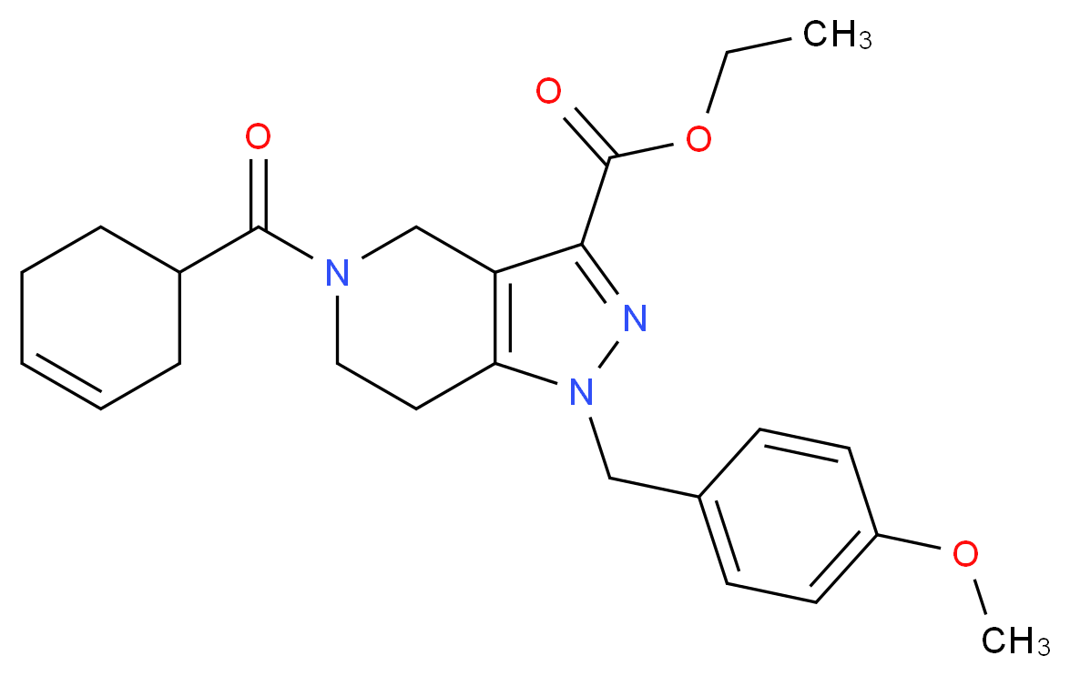 ethyl 5-(3-cyclohexen-1-ylcarbonyl)-1-(4-methoxybenzyl)-4,5,6,7-tetrahydro-1H-pyrazolo[4,3-c]pyridine-3-carboxylate_Molecular_structure_CAS_)