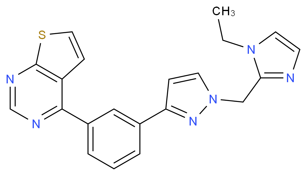 4-(3-{1-[(1-ethyl-1H-imidazol-2-yl)methyl]-1H-pyrazol-3-yl}phenyl)thieno[2,3-d]pyrimidine_Molecular_structure_CAS_)