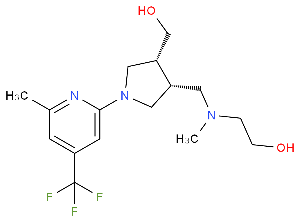 2-[({(3R*,4R*)-4-(hydroxymethyl)-1-[6-methyl-4-(trifluoromethyl)pyridin-2-yl]pyrrolidin-3-yl}methyl)(methyl)amino]ethanol_Molecular_structure_CAS_)