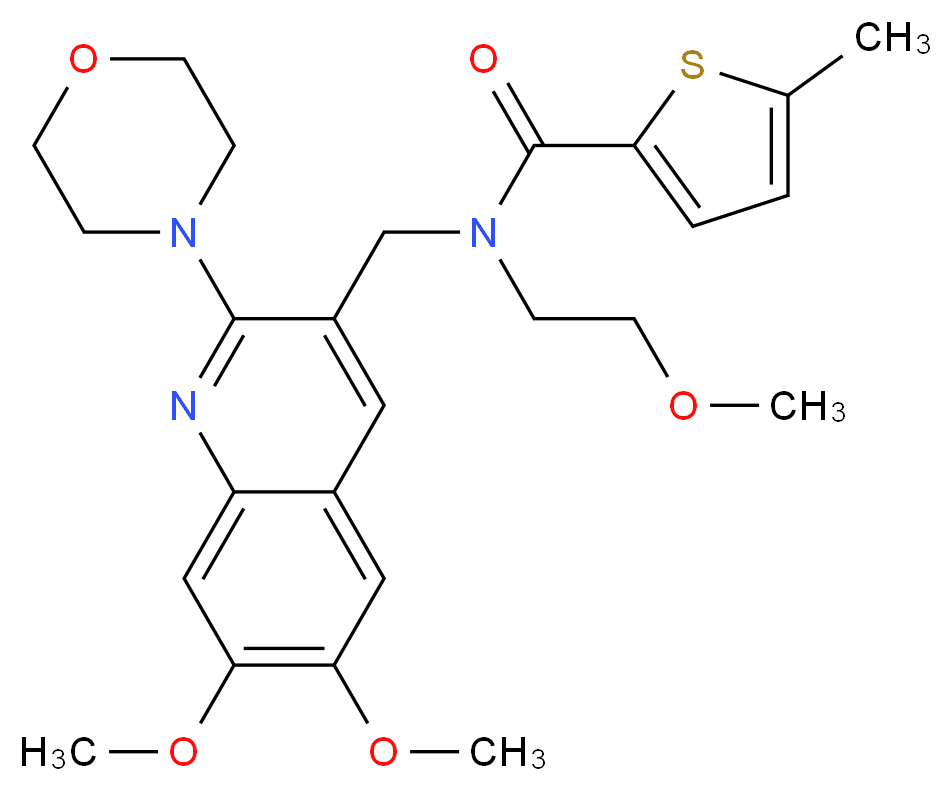 N-{[6,7-dimethoxy-2-(4-morpholinyl)-3-quinolinyl]methyl}-N-(2-methoxyethyl)-5-methyl-2-thiophenecarboxamide_Molecular_structure_CAS_)
