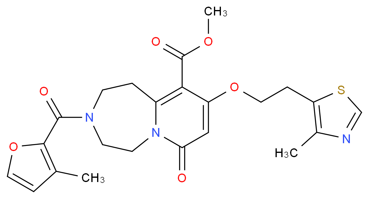 methyl 3-(3-methyl-2-furoyl)-9-[2-(4-methyl-1,3-thiazol-5-yl)ethoxy]-7-oxo-1,2,3,4,5,7-hexahydropyrido[1,2-d][1,4]diazepine-10-carboxylate_Molecular_structure_CAS_)