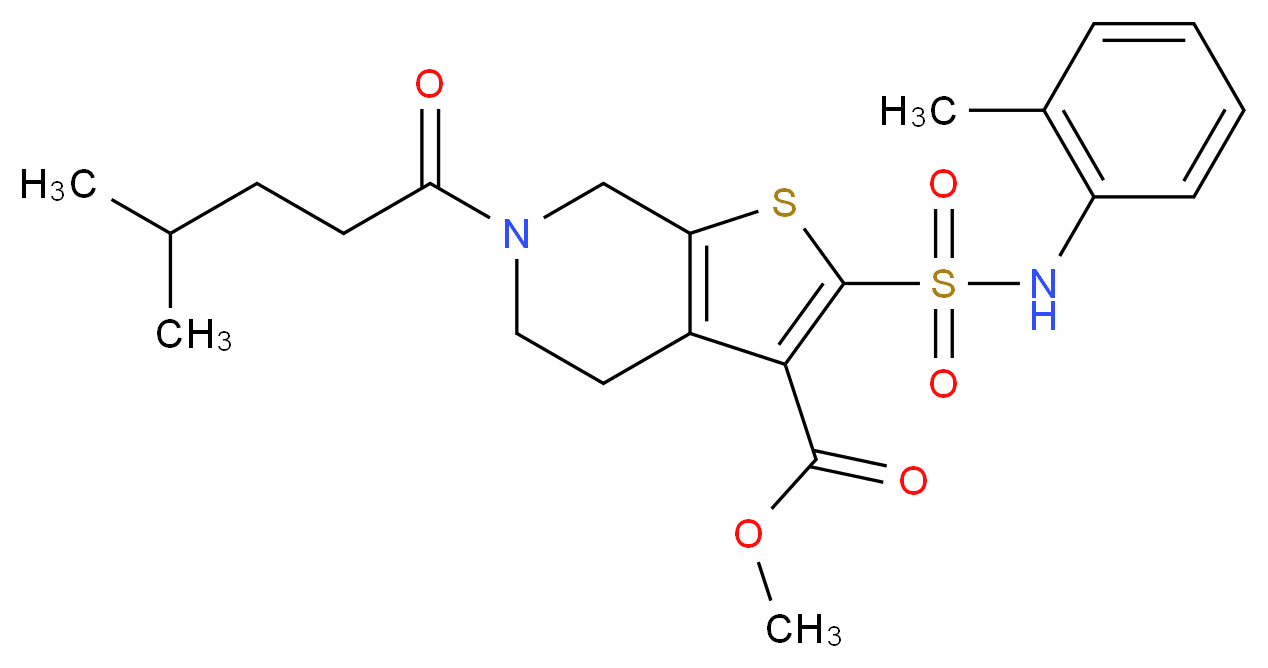 methyl 6-(4-methylpentanoyl)-2-{[(2-methylphenyl)amino]sulfonyl}-4,5,6,7-tetrahydrothieno[2,3-c]pyridine-3-carboxylate_Molecular_structure_CAS_)