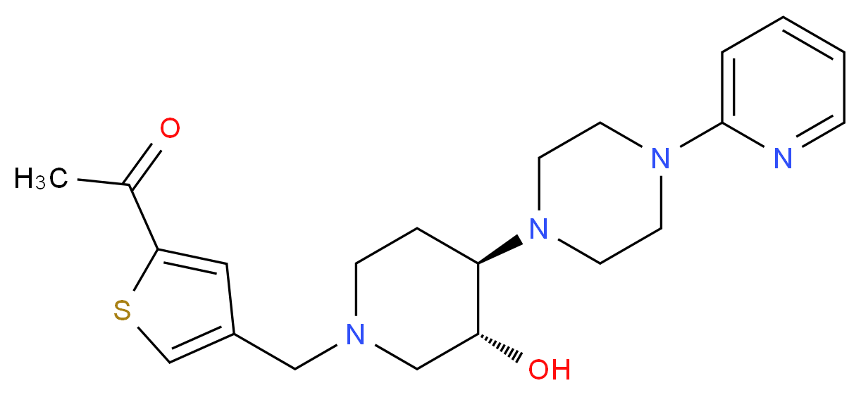 1-[4-({(3R*,4R*)-3-hydroxy-4-[4-(2-pyridinyl)-1-piperazinyl]-1-piperidinyl}methyl)-2-thienyl]ethanone_Molecular_structure_CAS_)