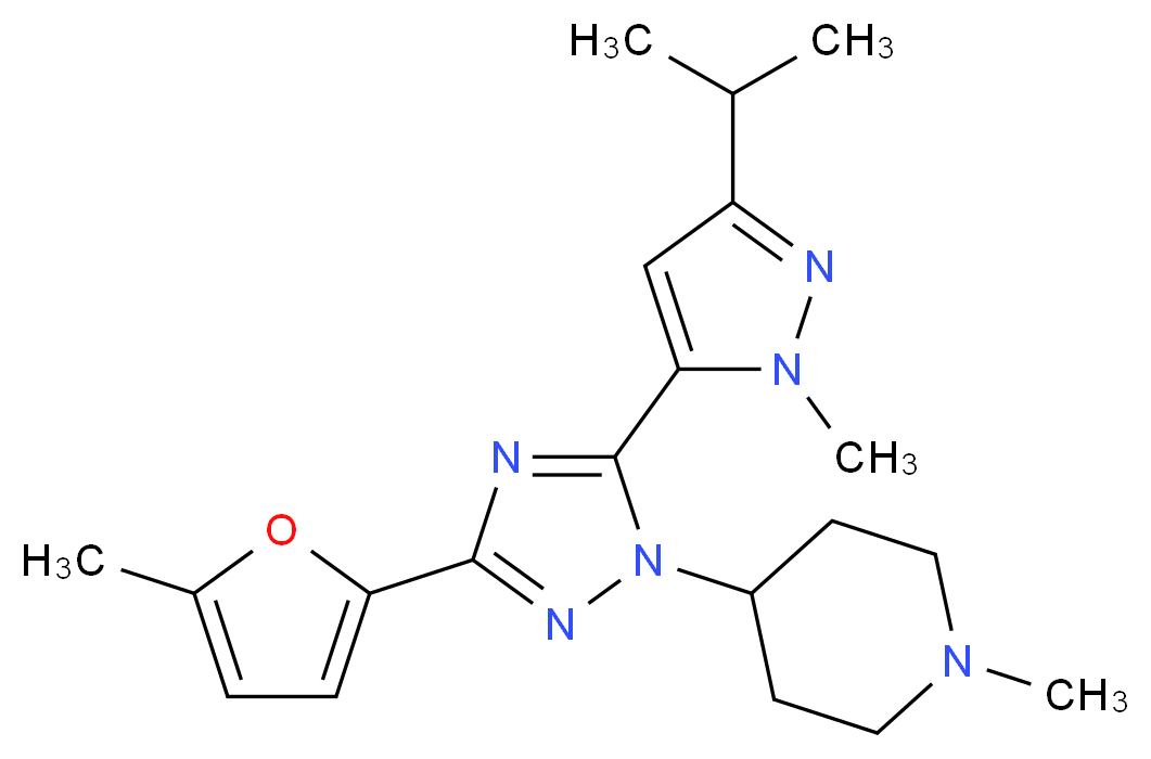4-[5-(3-isopropyl-1-methyl-1H-pyrazol-5-yl)-3-(5-methyl-2-furyl)-1H-1,2,4-triazol-1-yl]-1-methylpiperidine_Molecular_structure_CAS_)