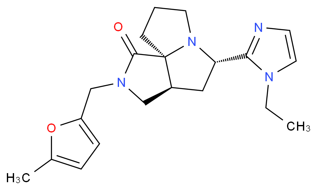 (3aS*,5S*,9aS*)-5-(1-ethyl-1H-imidazol-2-yl)-2-[(5-methyl-2-furyl)methyl]hexahydro-7H-pyrrolo[3,4-g]pyrrolizin-1(2H)-one_Molecular_structure_CAS_)