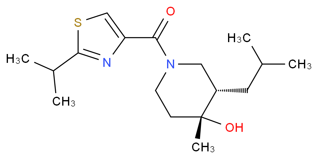 (3S*,4R*)-3-isobutyl-1-[(2-isopropyl-1,3-thiazol-4-yl)carbonyl]-4-methyl-4-piperidinol_Molecular_structure_CAS_)