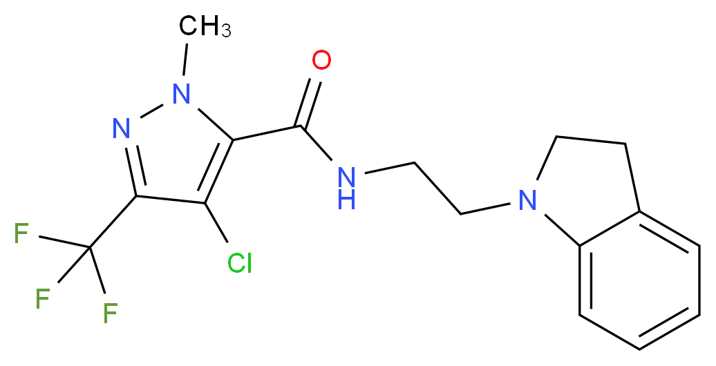 4-chloro-N-[2-(2,3-dihydro-1H-indol-1-yl)ethyl]-1-methyl-3-(trifluoromethyl)-1H-pyrazole-5-carboxamide_Molecular_structure_CAS_)