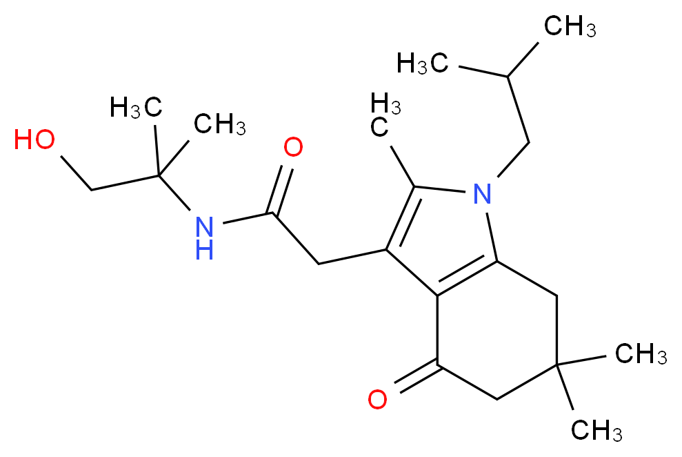 N-(2-hydroxy-1,1-dimethylethyl)-2-(1-isobutyl-2,6,6-trimethyl-4-oxo-4,5,6,7-tetrahydro-1H-indol-3-yl)acetamide_Molecular_structure_CAS_)