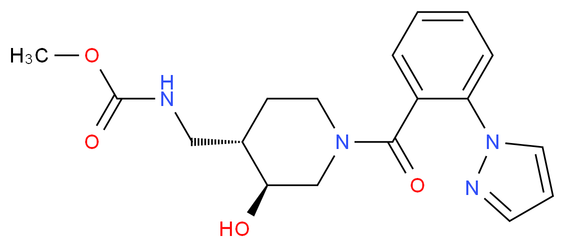 methyl ({(3S*,4S*)-3-hydroxy-1-[2-(1H-pyrazol-1-yl)benzoyl]piperidin-4-yl}methyl)carbamate_Molecular_structure_CAS_)