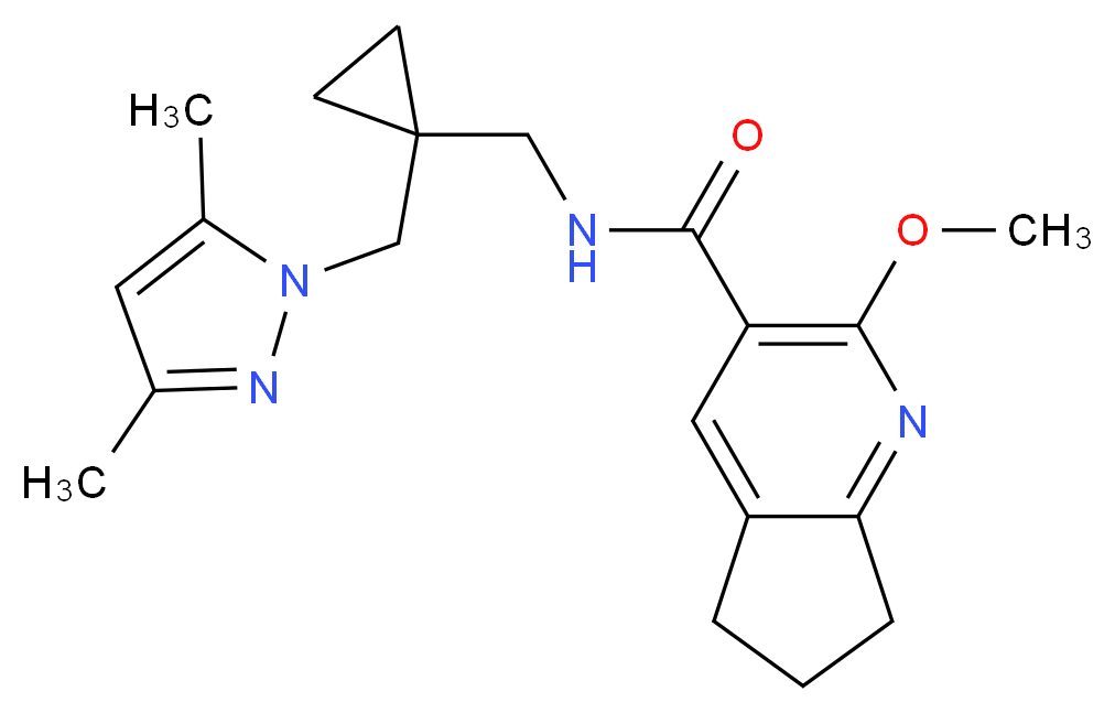 N-({1-[(3,5-dimethyl-1H-pyrazol-1-yl)methyl]cyclopropyl}methyl)-2-methoxy-6,7-dihydro-5H-cyclopenta[b]pyridine-3-carboxamide_Molecular_structure_CAS_)
