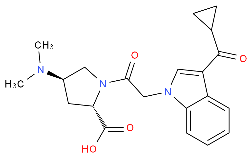 (2S,4R)-1-{[3-(cyclopropylcarbonyl)-1H-indol-1-yl]acetyl}-4-(dimethylamino)pyrrolidine-2-carboxylic acid_Molecular_structure_CAS_)