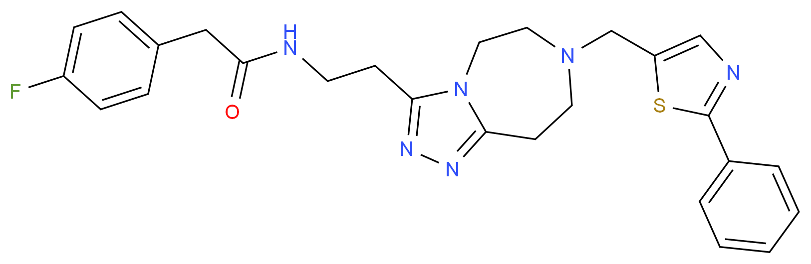 2-(4-fluorophenyl)-N-(2-{7-[(2-phenyl-1,3-thiazol-5-yl)methyl]-6,7,8,9-tetrahydro-5H-[1,2,4]triazolo[4,3-d][1,4]diazepin-3-yl}ethyl)acetamide_Molecular_structure_CAS_)