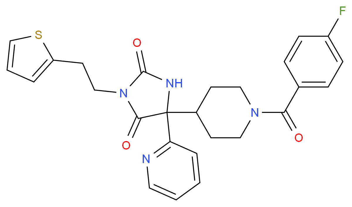 5-[1-(4-fluorobenzoyl)-4-piperidinyl]-5-(2-pyridinyl)-3-[2-(2-thienyl)ethyl]-2,4-imidazolidinedione_Molecular_structure_CAS_)
