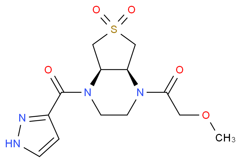 (4aR*,7aS*)-1-(methoxyacetyl)-4-(1H-pyrazol-3-ylcarbonyl)octahydrothieno[3,4-b]pyrazine 6,6-dioxide_Molecular_structure_CAS_)