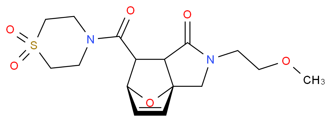 (3aR*,6S*)-7-[(1,1-dioxidothiomorpholin-4-yl)carbonyl]-2-(2-methoxyethyl)-2,3,7,7a-tetrahydro-3a,6-epoxyisoindol-1(6H)-one_Molecular_structure_CAS_)