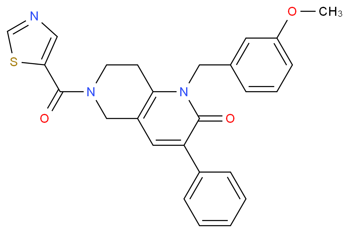 1-(3-methoxybenzyl)-3-phenyl-6-(1,3-thiazol-5-ylcarbonyl)-5,6,7,8-tetrahydro-1,6-naphthyridin-2(1H)-one_Molecular_structure_CAS_)