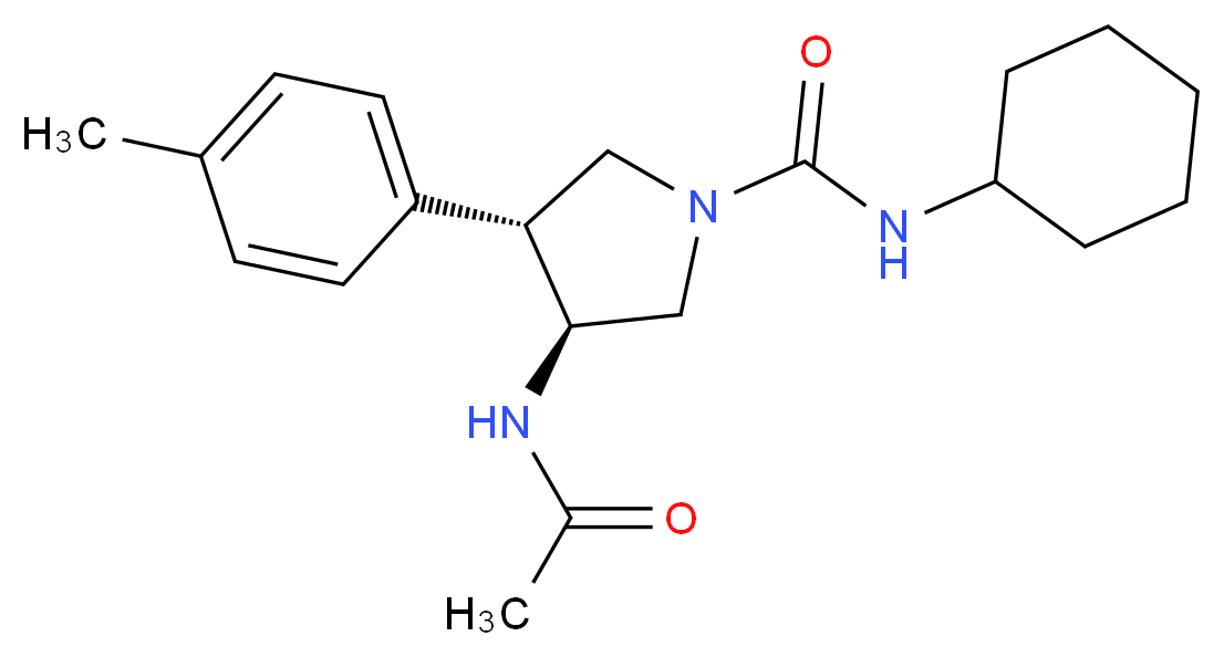 (3S*,4R*)-3-(acetylamino)-N-cyclohexyl-4-(4-methylphenyl)-1-pyrrolidinecarboxamide_Molecular_structure_CAS_)