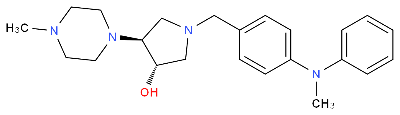 (3S*,4S*)-1-{4-[methyl(phenyl)amino]benzyl}-4-(4-methylpiperazin-1-yl)pyrrolidin-3-ol_Molecular_structure_CAS_)
