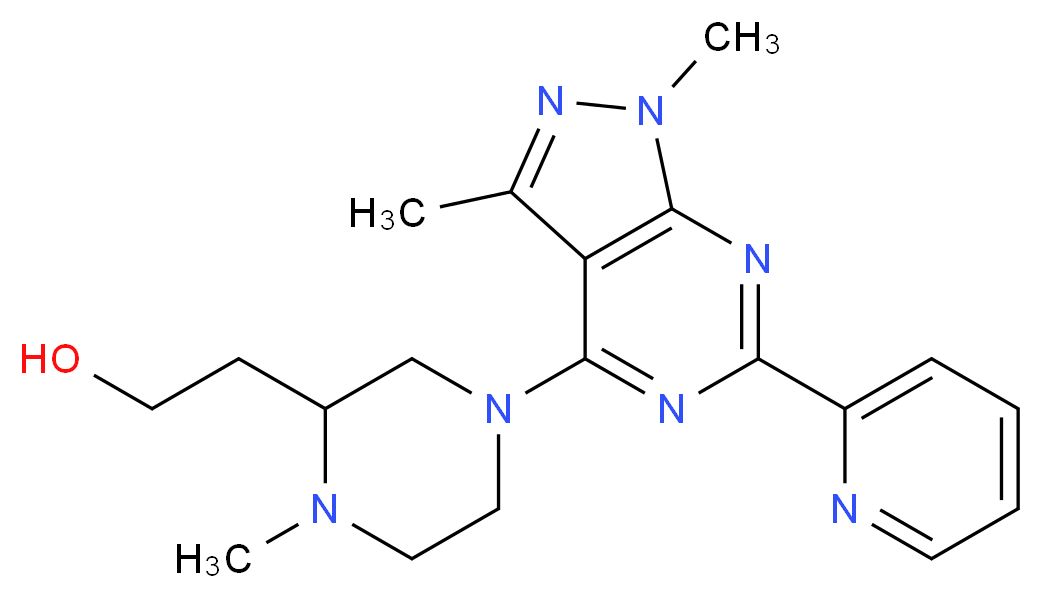 2-[4-(1,3-dimethyl-6-pyridin-2-yl-1H-pyrazolo[3,4-d]pyrimidin-4-yl)-1-methylpiperazin-2-yl]ethanol_Molecular_structure_CAS_)