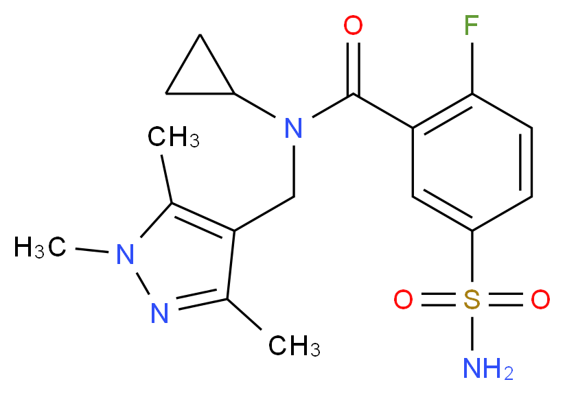 5-(aminosulfonyl)-N-cyclopropyl-2-fluoro-N-[(1,3,5-trimethyl-1H-pyrazol-4-yl)methyl]benzamide_Molecular_structure_CAS_)