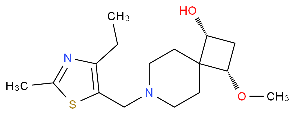 (1R*,3S*)-7-[(4-ethyl-2-methyl-1,3-thiazol-5-yl)methyl]-3-methoxy-7-azaspiro[3.5]nonan-1-ol_Molecular_structure_CAS_)