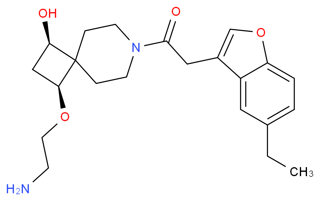 (1R*,3S*)-3-(2-aminoethoxy)-7-[(5-ethyl-1-benzofuran-3-yl)acetyl]-7-azaspiro[3.5]nonan-1-ol_Molecular_structure_CAS_)