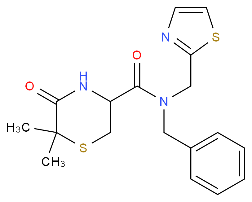 N-benzyl-6,6-dimethyl-5-oxo-N-(1,3-thiazol-2-ylmethyl)thiomorpholine-3-carboxamide_Molecular_structure_CAS_)