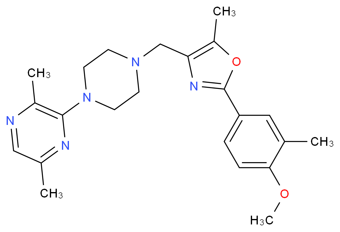 3-(4-{[2-(4-methoxy-3-methylphenyl)-5-methyl-1,3-oxazol-4-yl]methyl}-1-piperazinyl)-2,5-dimethylpyrazine_Molecular_structure_CAS_)
