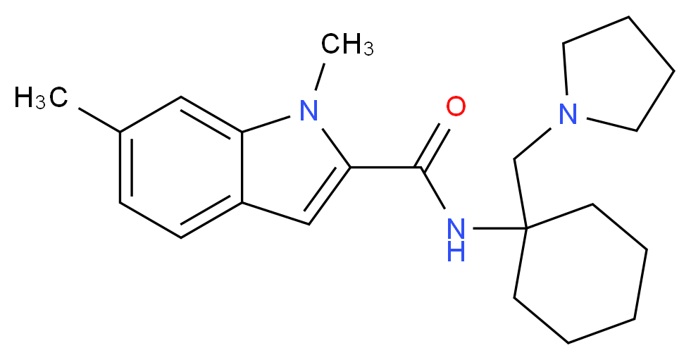 1,6-dimethyl-N-[1-(pyrrolidin-1-ylmethyl)cyclohexyl]-1H-indole-2-carboxamide_Molecular_structure_CAS_)