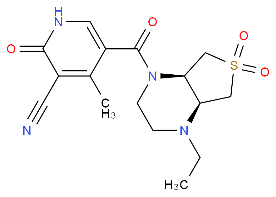 5-{[(4aS*,7aR*)-4-ethyl-6,6-dioxidohexahydrothieno[3,4-b]pyrazin-1(2H)-yl]carbonyl}-4-methyl-2-oxo-1,2-dihydropyridine-3-carbonitrile_Molecular_structure_CAS_)