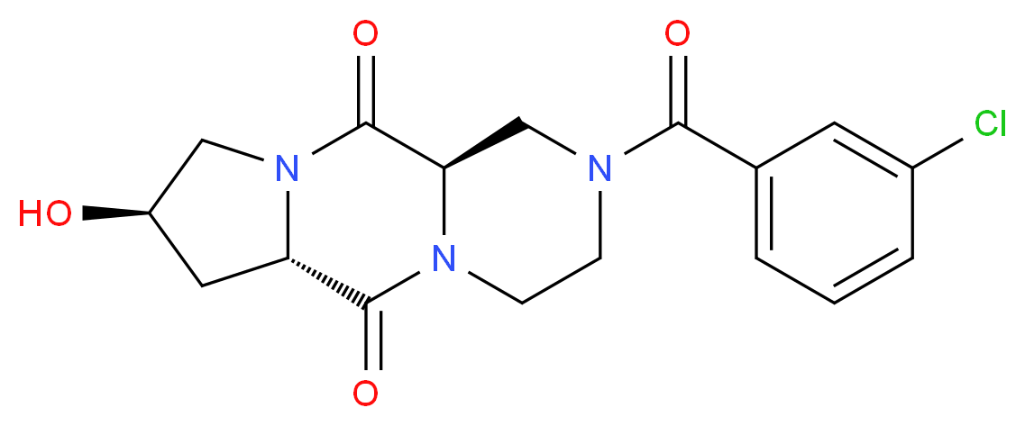 (6aS,8R,11aR)-2-(3-chlorobenzoyl)-8-hydroxyoctahydro-6H-pyrazino[1,2-a]pyrrolo[1,2-d]pyrazine-6,11(2H)-dione_Molecular_structure_CAS_)
