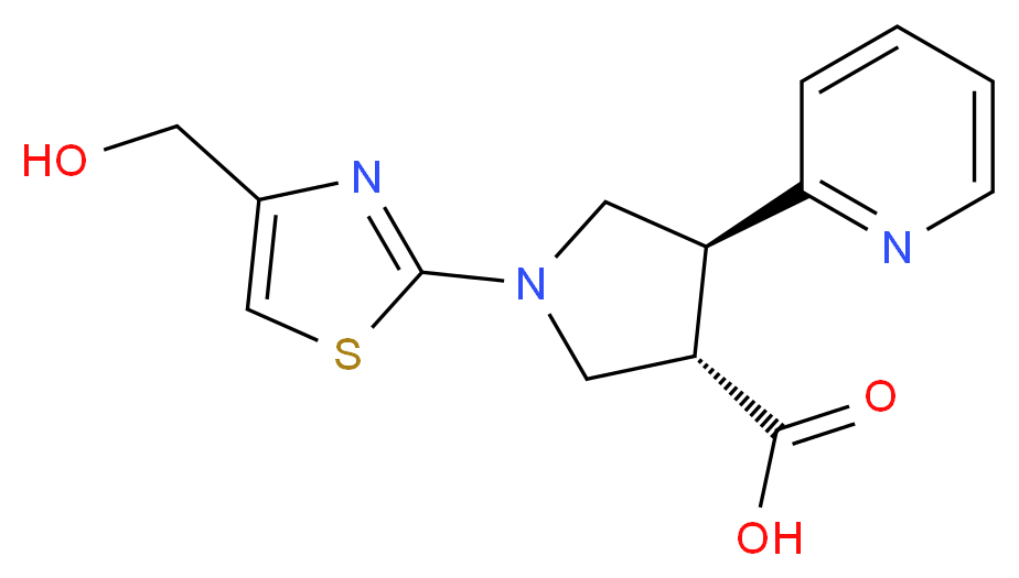(3S*,4S*)-1-[4-(hydroxymethyl)-1,3-thiazol-2-yl]-4-pyridin-2-ylpyrrolidine-3-carboxylic acid_Molecular_structure_CAS_)
