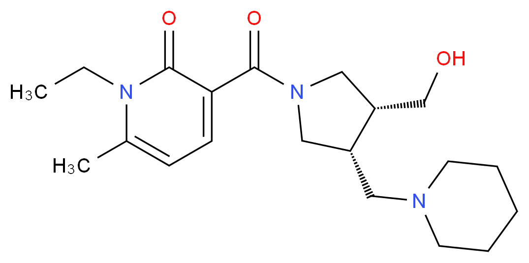 1-ethyl-3-{[(3R*,4R*)-3-(hydroxymethyl)-4-(piperidin-1-ylmethyl)pyrrolidin-1-yl]carbonyl}-6-methylpyridin-2(1H)-one_Molecular_structure_CAS_)