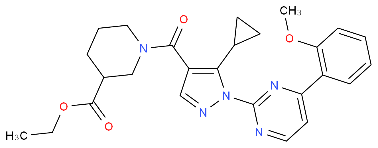 ethyl 1-({5-cyclopropyl-1-[4-(2-methoxyphenyl)-2-pyrimidinyl]-1H-pyrazol-4-yl}carbonyl)-3-piperidinecarboxylate_Molecular_structure_CAS_)