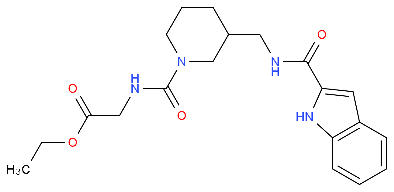 ethyl N-[(3-{[(1H-indol-2-ylcarbonyl)amino]methyl}-1-piperidinyl)carbonyl]glycinate_Molecular_structure_CAS_)