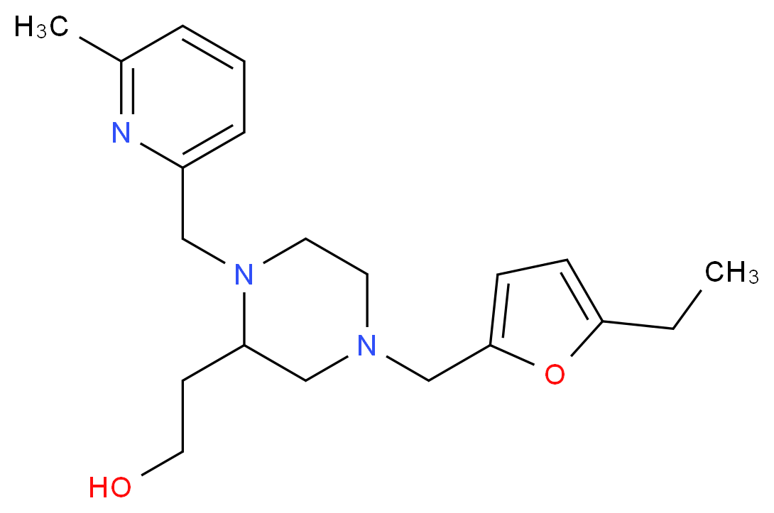 2-{4-[(5-ethyl-2-furyl)methyl]-1-[(6-methyl-2-pyridinyl)methyl]-2-piperazinyl}ethanol_Molecular_structure_CAS_)