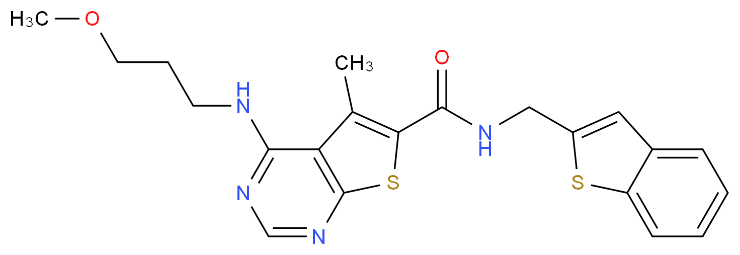 N-(1-benzothien-2-ylmethyl)-4-[(3-methoxypropyl)amino]-5-methylthieno[2,3-d]pyrimidine-6-carboxamide_Molecular_structure_CAS_)