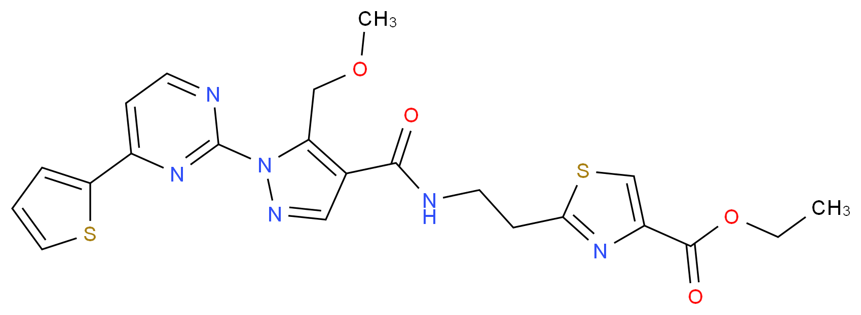 ethyl 2-{2-[({5-(methoxymethyl)-1-[4-(2-thienyl)-2-pyrimidinyl]-1H-pyrazol-4-yl}carbonyl)amino]ethyl}-1,3-thiazole-4-carboxylate_Molecular_structure_CAS_)