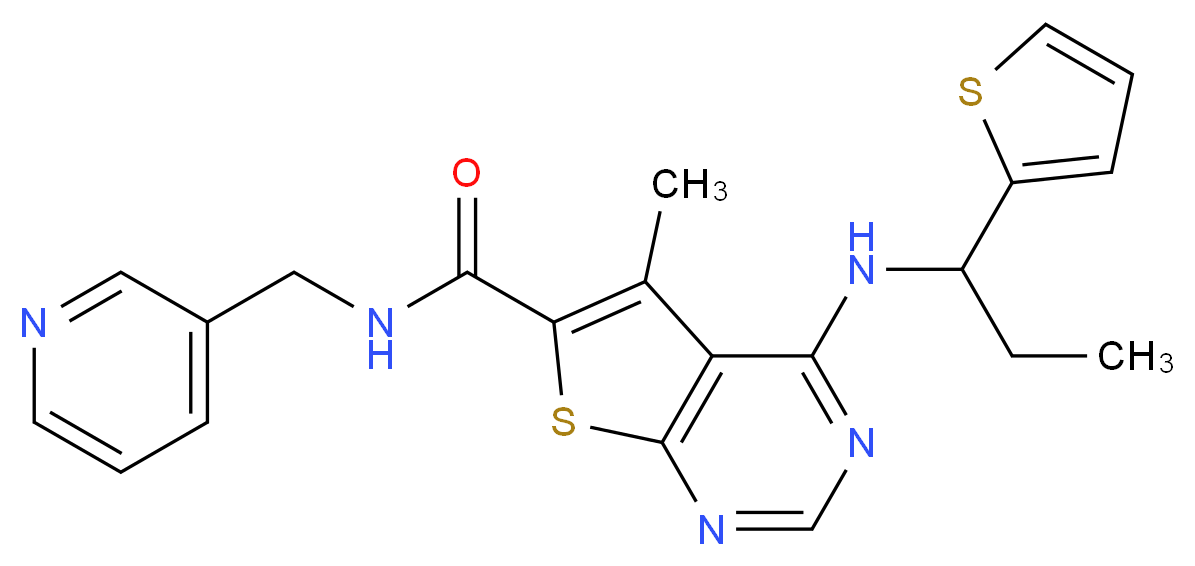 5-methyl-N-(3-pyridinylmethyl)-4-{[1-(2-thienyl)propyl]amino}thieno[2,3-d]pyrimidine-6-carboxamide_Molecular_structure_CAS_)