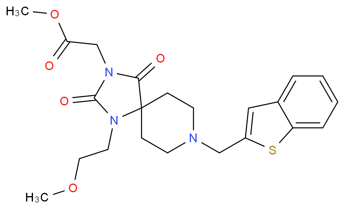 methyl [8-(1-benzothien-2-ylmethyl)-1-(2-methoxyethyl)-2,4-dioxo-1,3,8-triazaspiro[4.5]dec-3-yl]acetate_Molecular_structure_CAS_)